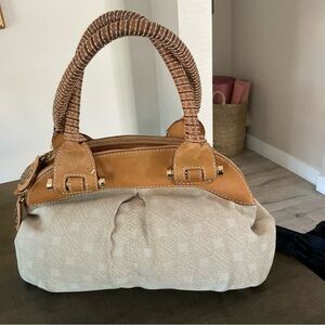 Antonio Melani Handbag Canvas & Leather Satchel Large Purse Tan